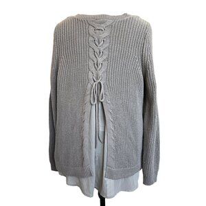 Torrid Sweater Gray Rib with Laced Detail in Back Women 1 Medium Cotton Blend